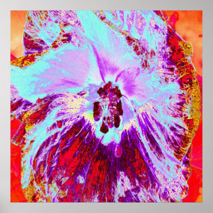 Abstracte Tropische Aqua en Paarse Hibiscus Bloem Poster