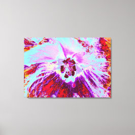 Abstracte Tropische Aqua en Paarse Hibiscus Flower Canvas Afdruk