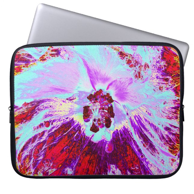 Abstracte Tropische Aqua en Paarse Hibiscus Flower Laptop Sleeve (Voorkant)