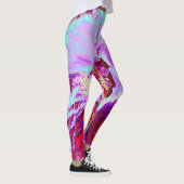 Abstracte Tropische Aqua en Paarse Hibiscus Flower Leggings (Rechts)