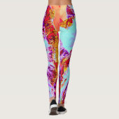 Abstracte Tropische Aqua en Paarse Hibiscus Flower Leggings (Achterkant)