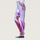 Abstracte Tropische Aqua en Paarse Hibiscus Flower Leggings (Links)