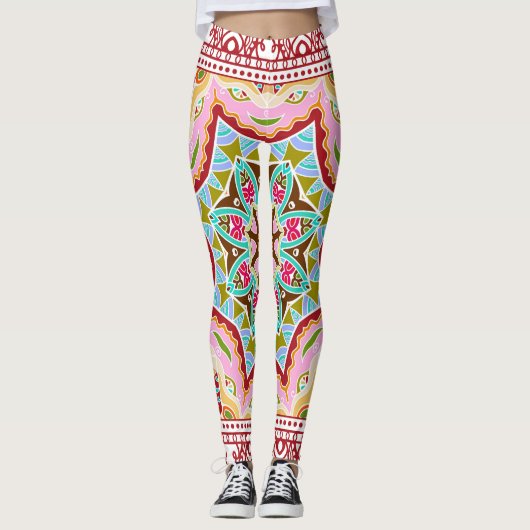 Abstracte tropische bladeren divers patroon leggings (Voorkant)
