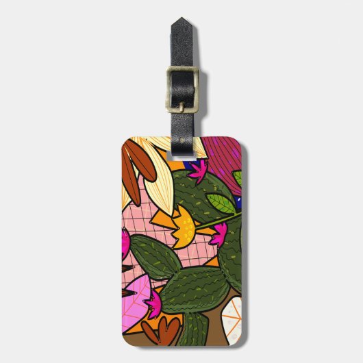Abstracte tropische bladeren en bloemen bagagelabel (Voorkant verticaal)