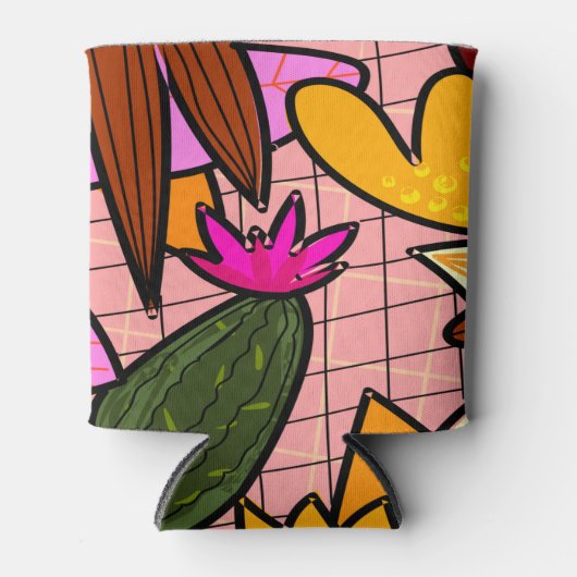 Abstracte tropische bladeren en bloemen blikjeskoeler (Voorkant)