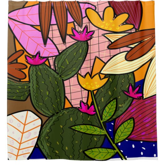 Abstracte tropische bladeren en bloemen douchegordijn (Voorkant)