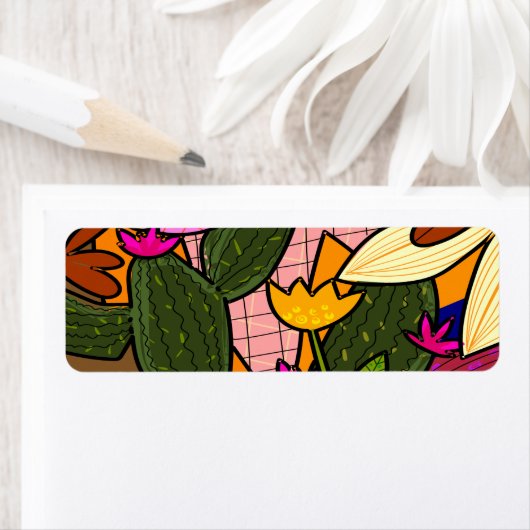 Abstracte tropische bladeren en bloemen etiket (Insitu)