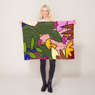 Abstracte tropische bladeren en bloemen fleece deken