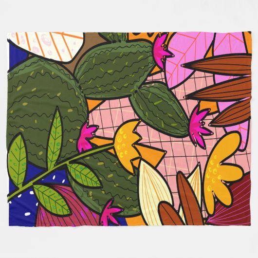 Abstracte tropische bladeren en bloemen fleece deken (Voorkant (Horizontaal))