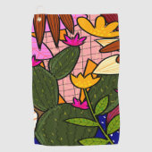Abstracte tropische bladeren en bloemen golfhanddoek (Voorkant)