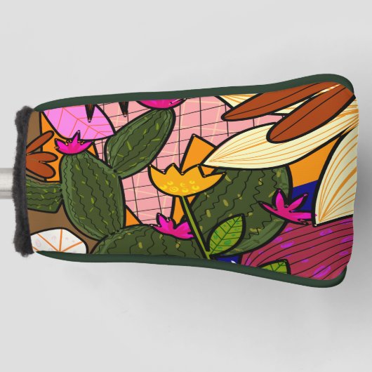 Abstracte tropische bladeren en bloemen golfheadcover (Voorkant)