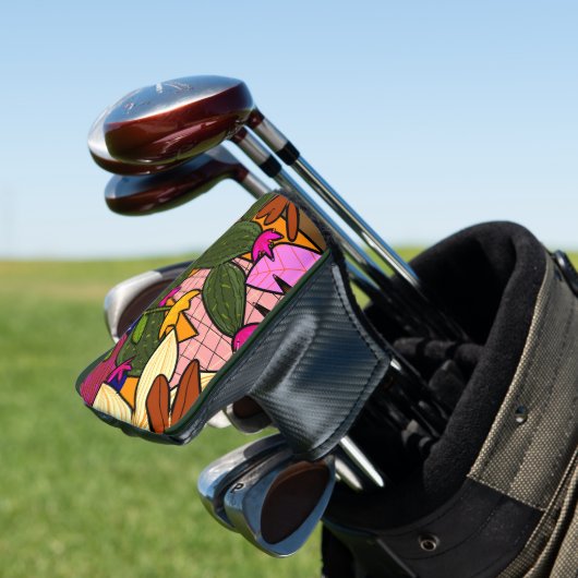 Abstracte tropische bladeren en bloemen golfheadcover (Insitu)