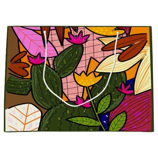 Abstracte tropische bladeren en bloemen groot cadeauzakje (Voorkant)
