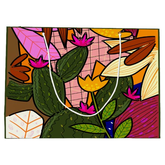 Abstracte tropische bladeren en bloemen groot cadeauzakje (Achterkant)