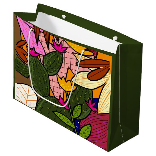 Abstracte tropische bladeren en bloemen groot cadeauzakje (Voorkant Gekanteld)