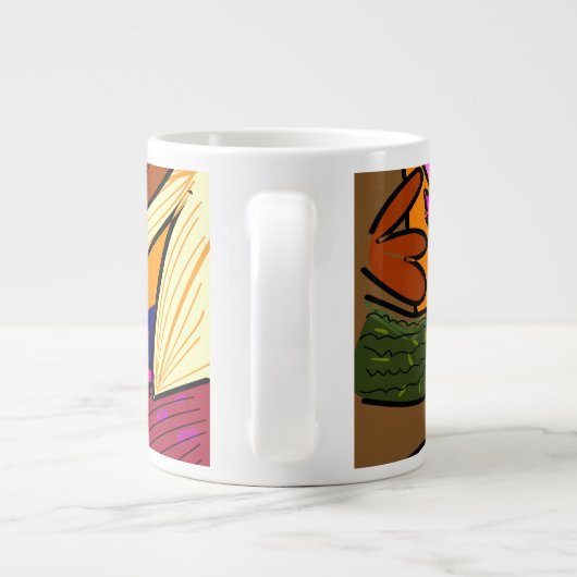 Abstracte tropische bladeren en bloemen grote koffiekop (Achterkant)