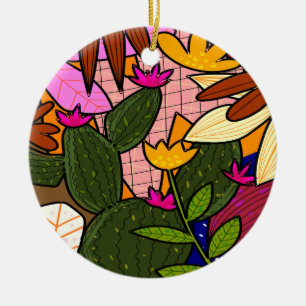 Abstracte tropische bladeren en bloemen keramisch ornament