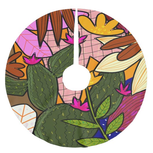 Abstracte tropische bladeren en bloemen kerstboom rok (Voorkant)