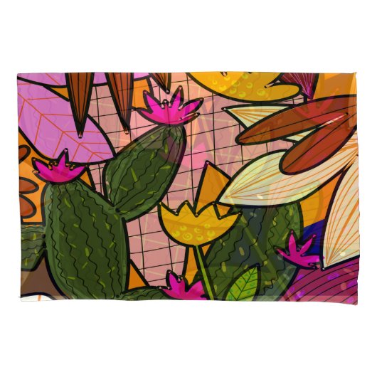 Abstracte tropische bladeren en bloemen kussensloop (Voorkant)