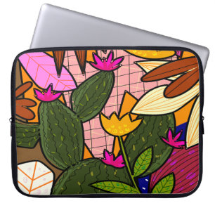 Abstracte tropische bladeren en bloemen laptop sleeve