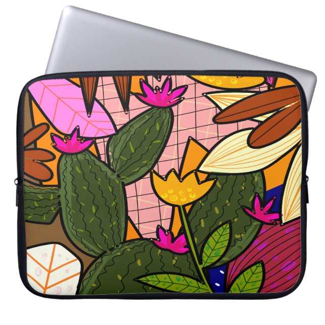 Abstracte tropische bladeren en bloemen laptop sleeve (Voorkant)