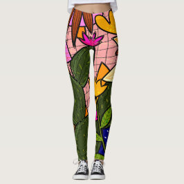 Abstracte tropische bladeren en bloemen leggings