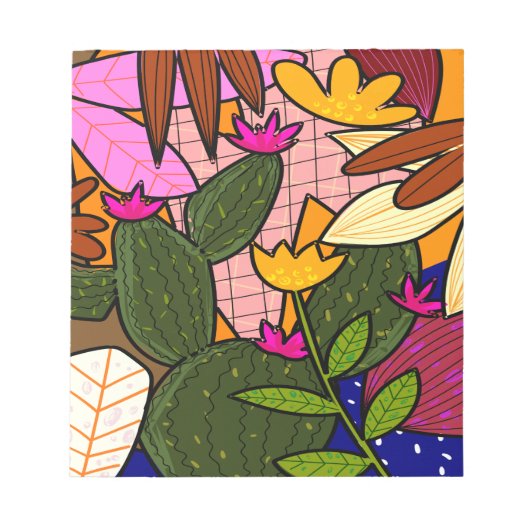 Abstracte tropische bladeren en bloemen notitieblok (Voorkant)