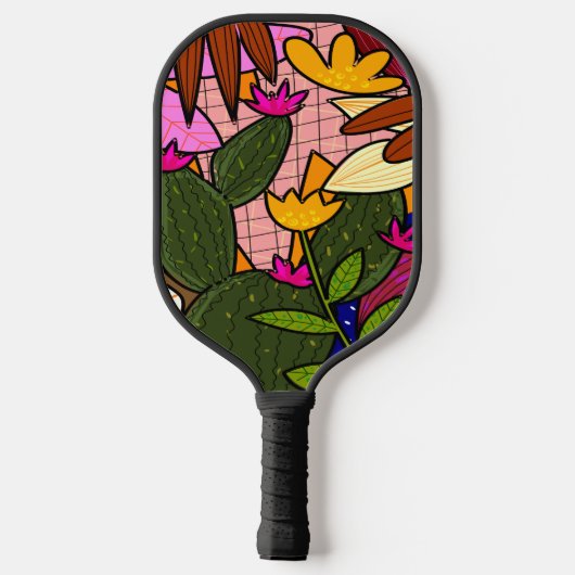 Abstracte tropische bladeren en bloemen pickleball paddle (Achterkant)