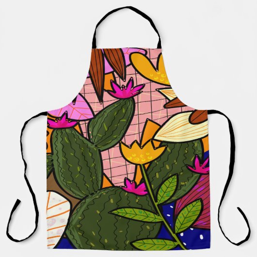 Abstracte tropische bladeren en bloemen schort (Voorkant)