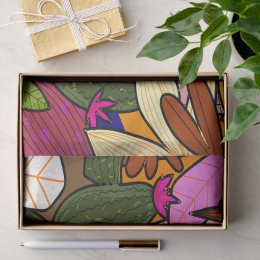 Abstracte tropische bladeren en bloemen tissuepapier (Geschenk)