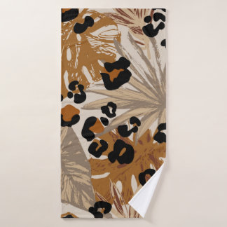 Abstracte tropische bladeren en goudluipaarden badhanddoek