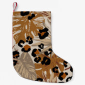 Abstracte tropische bladeren en goudluipaarden kleine kerstsok (Voorkant)