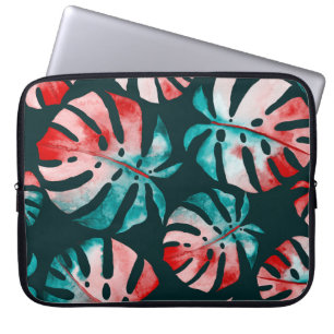 Abstracte tropische bladeren, Waterverf helder. Laptop Sleeve