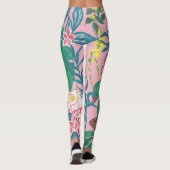 Abstracte tropische bloemen, guache schilderpatroo leggings (Achterkant)
