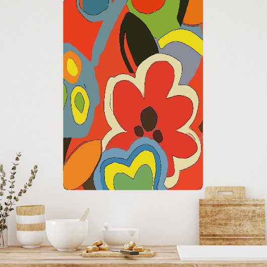 Abstracte Tropische Bloemen Poster (Keuken)