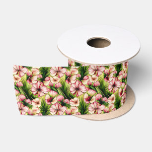 Abstracte Tropische Bloemen Satijnen Lint