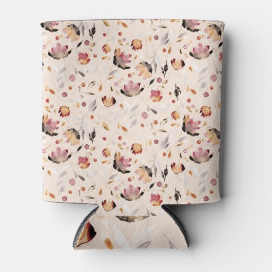 Abstracte tropische bloemen: waterverf achtergrond blikjeskoeler (Voorkant)