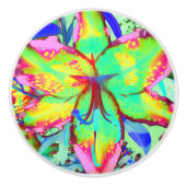 Abstracte tropische bloemenroze groene lelie keramische knop (Voorkant)