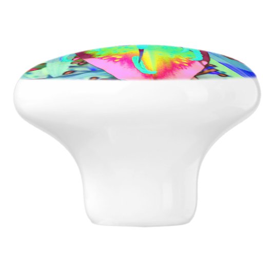 Abstracte tropische bloemenroze groene lelie keramische knop (Zijkant)