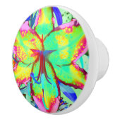 Abstracte tropische bloemenroze groene lelie keramische knop (Rechts)