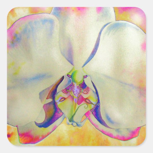 Abstracte tropische boho orchidee waterverf schild vierkante sticker (Voorkant)