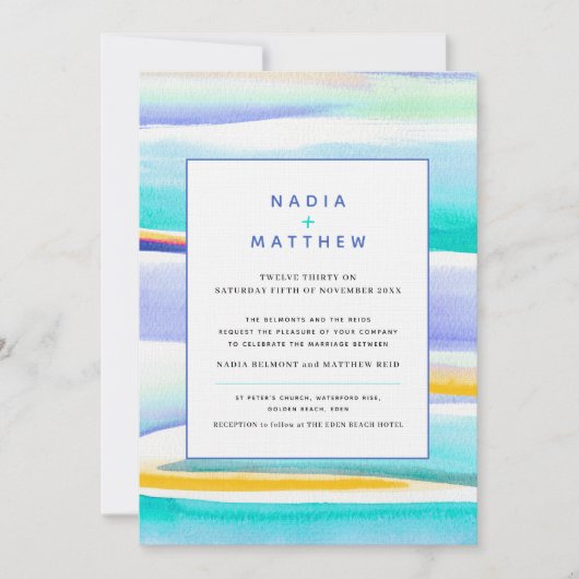 Abstracte tropische getijdenlijnen blauw geel brui kaart (Voorkant)