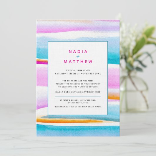 Abstracte tropische getijdenlijnen roze blauwgroen kaart (Staand voorkant)