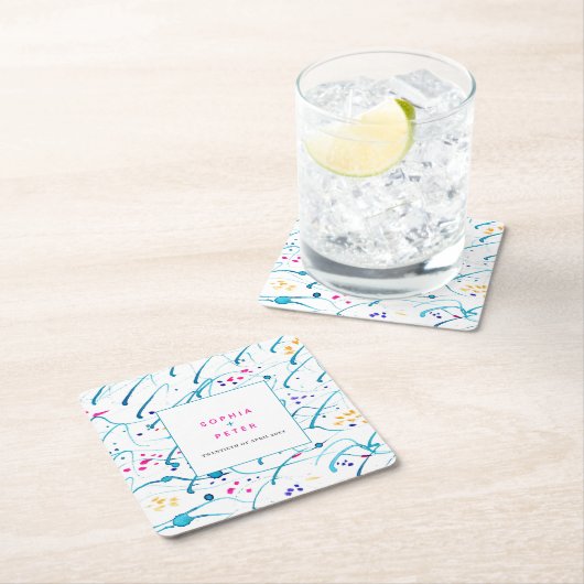 Abstracte tropische golven roze aqua sinaasappel b kartonnen onderzetters (Insitu)