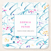 Abstracte tropische golven roze aqua sinaasappel b kartonnen onderzetters (Voorkant)