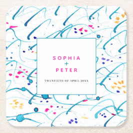 Abstracte tropische golven roze aqua sinaasappel b kartonnen onderzetters