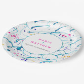 Abstracte tropische golven roze aqua sinaasappel b papieren bordje (Gekanteld)