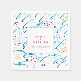 Abstracte tropische golven roze aqua sinaasappel b servet