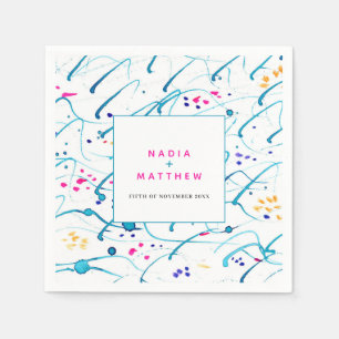 Abstracte tropische golven roze aqua sinaasappel b servet