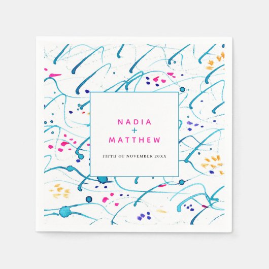 Abstracte tropische golven roze aqua sinaasappel b servet (Voorkant)